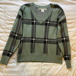 Max Studio Olive Plaid V-Neck Sweater